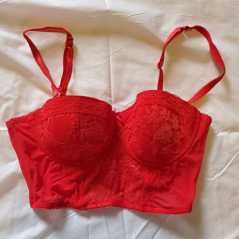 Red Lace Corset Bra